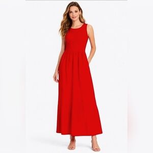 Tommy Hilfiger Red Smocked Midi Maxi Dress Sleeveless